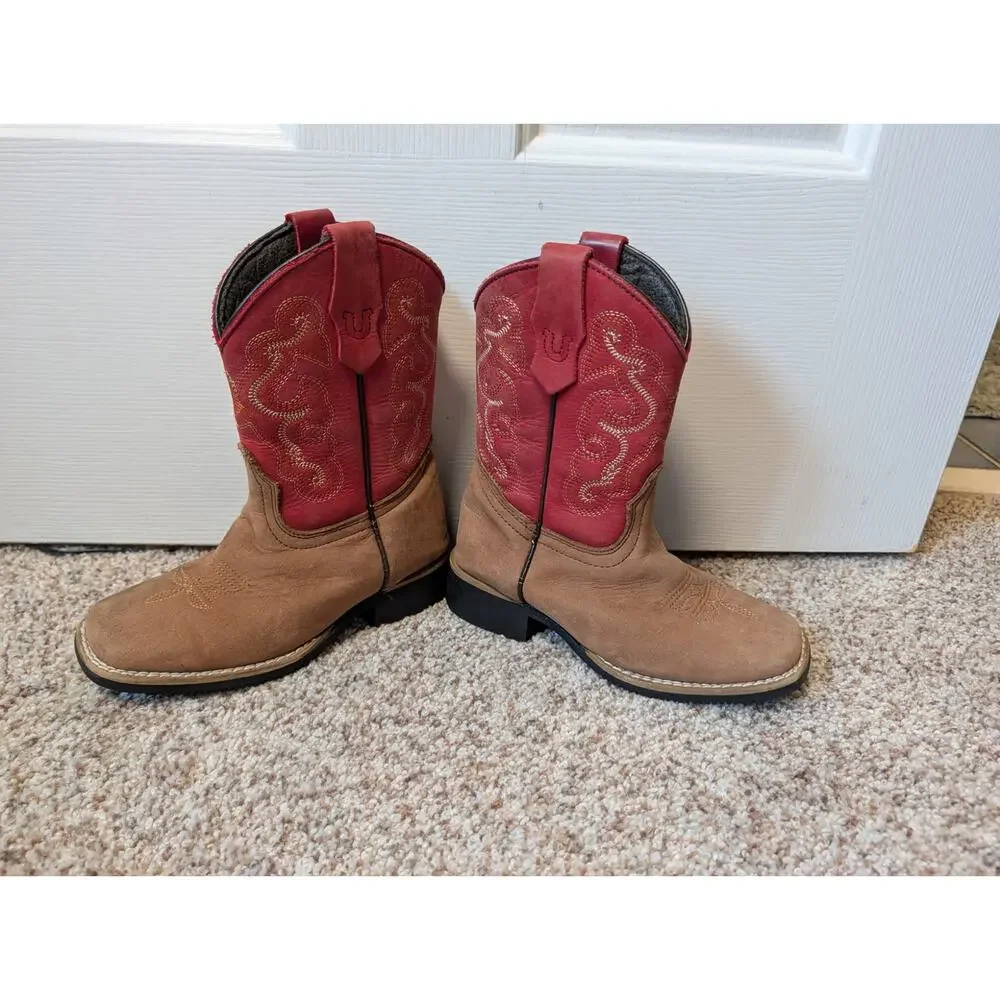 Ariat Tombstone Kids Western Boots Size 11 Brown Red Square Toe Cowboy Leather
